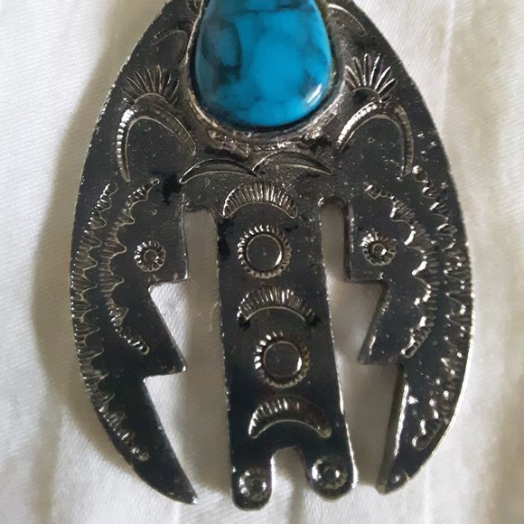 Faux Turquoise Silver Tone Bird Necklace - Picture 3 of 7